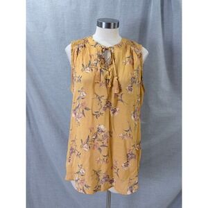 Artesia Women Gold Floral Sleeveless Tassel Blouse Top L Yellow Boho